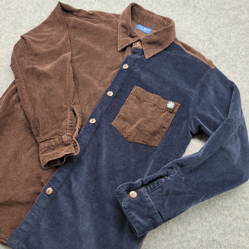 Mexicali Blues Shirt Mens Size Small Brown Blue Patchwork Corduroy Nepal
